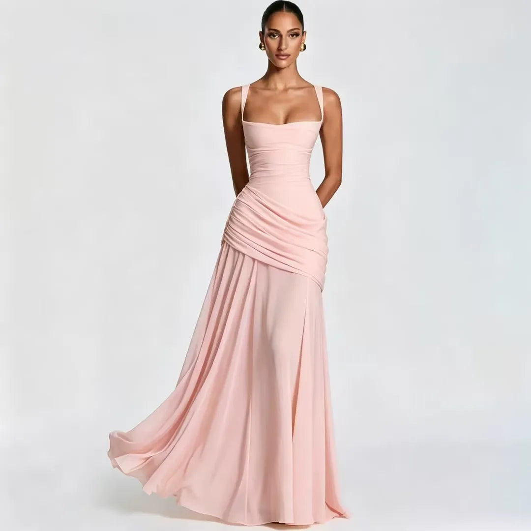 ELLA | Vestido maxi con escote cuadrado fruncido