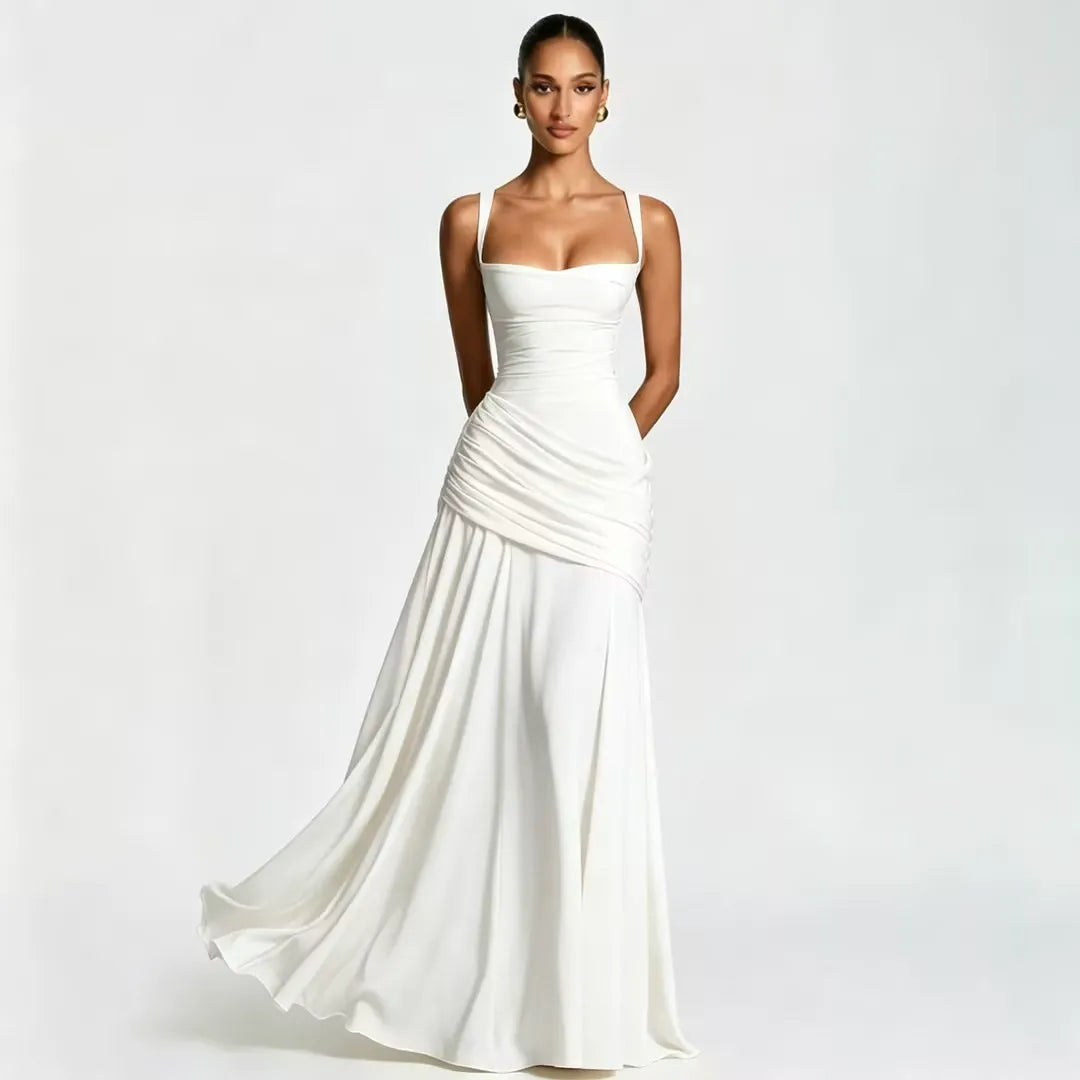 ELLA | Vestido maxi con escote cuadrado fruncido