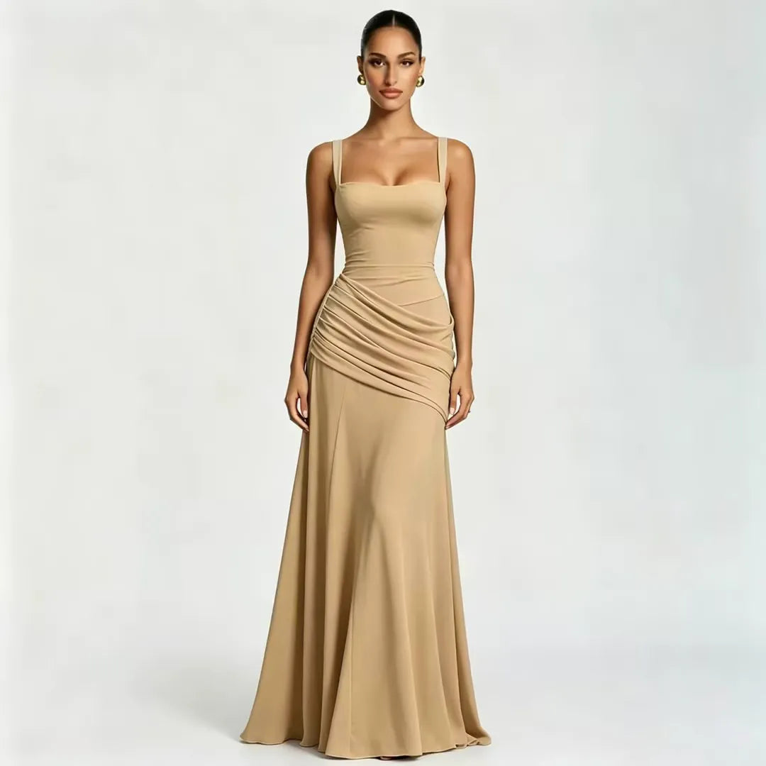 ELLA | Vestido maxi con escote cuadrado fruncido
