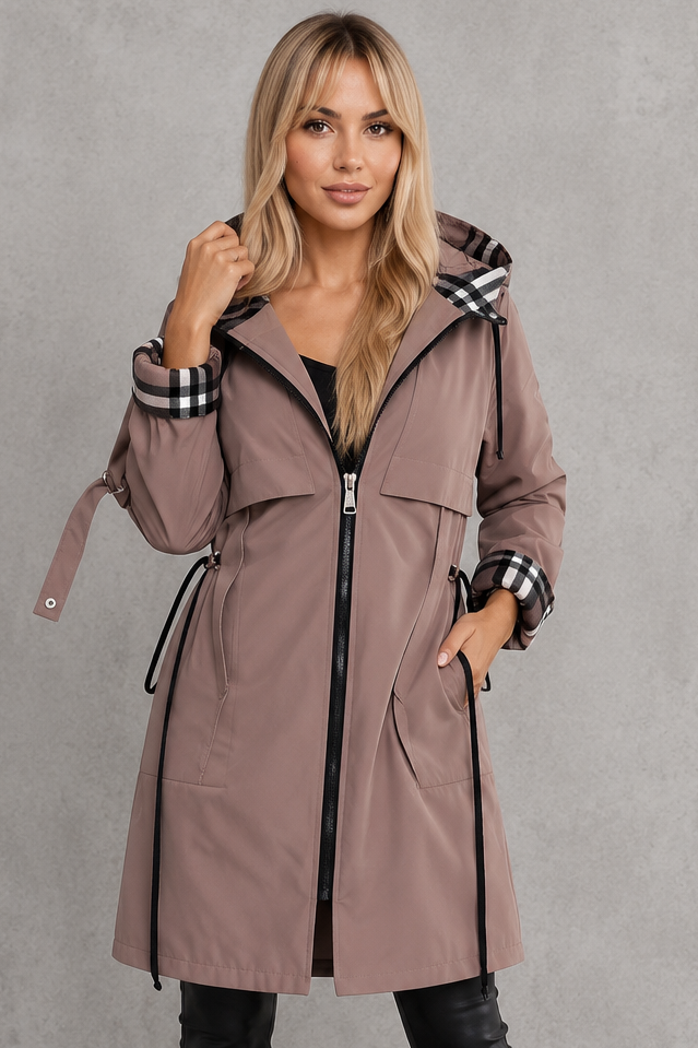 Mabel | Chaqueta Impermeable con Capucha y Detalle de Cuadros