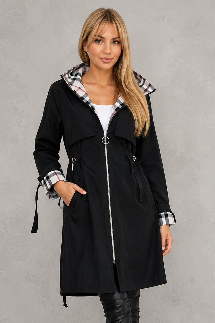 Mabel | Chaqueta Impermeable con Capucha y Detalle de Cuadros