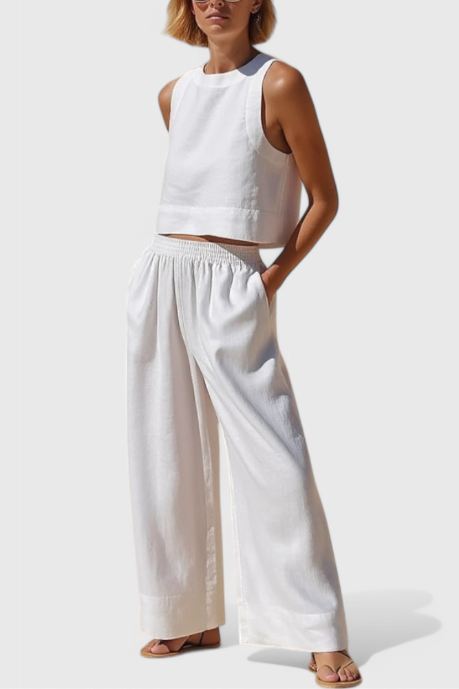Avelina Conjunto Minimalista en Algodón y Lino Ligero