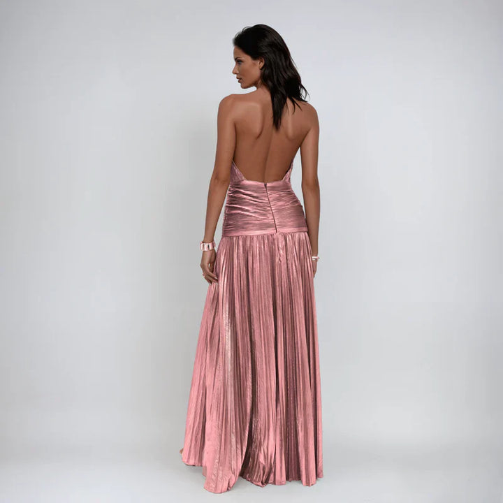 Emma | Vestido Halter Abierto por la Espalda Metálico