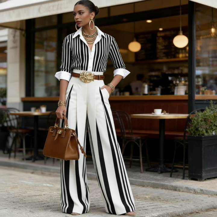 Inés™ | Conjunto de Dos Piezas: Top de Lino y Pantalón Estampado